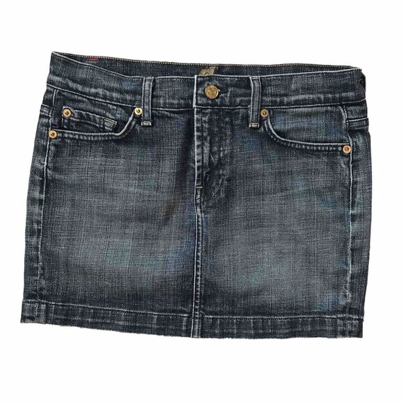 7 For All Mankind SFAM 27 Dark Wash Blue Jean Denim Mini Skirt Pockets USA Y2k - Picture 2 of 9